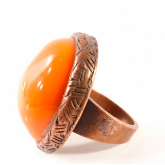Gerard Yosca Women's Natural Cultured Coral Stone Solitaire brass Vintage Ring 6 - Picture 9 of 9